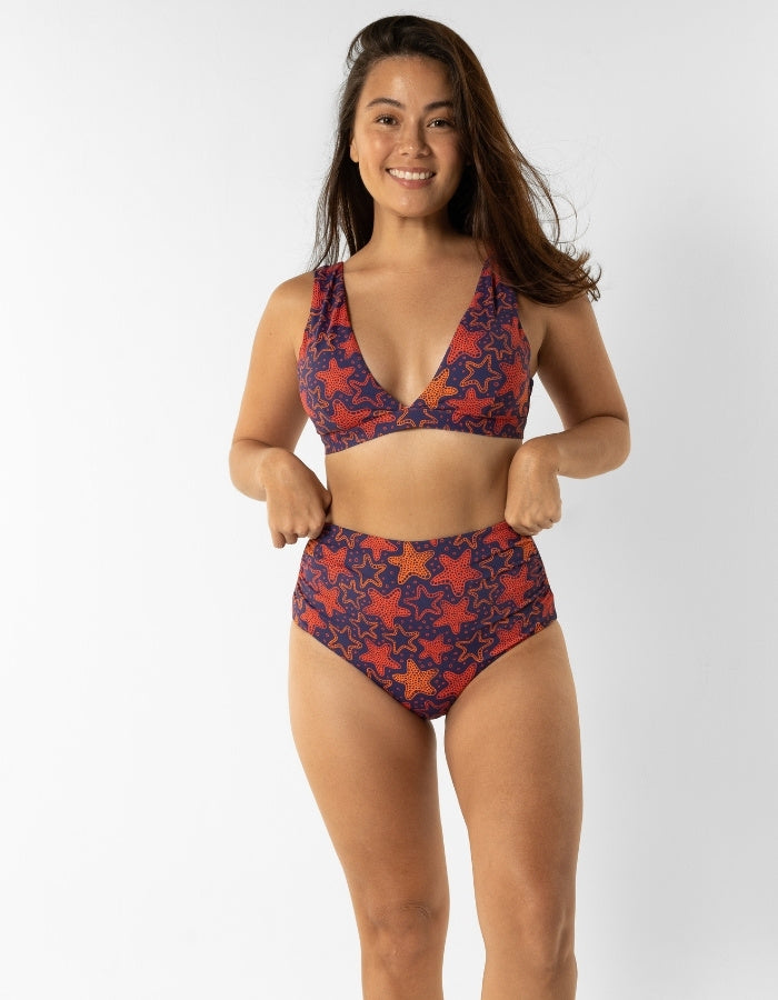 Sandbar_swimwear_Womens_plunge_bikini top_red_starfish