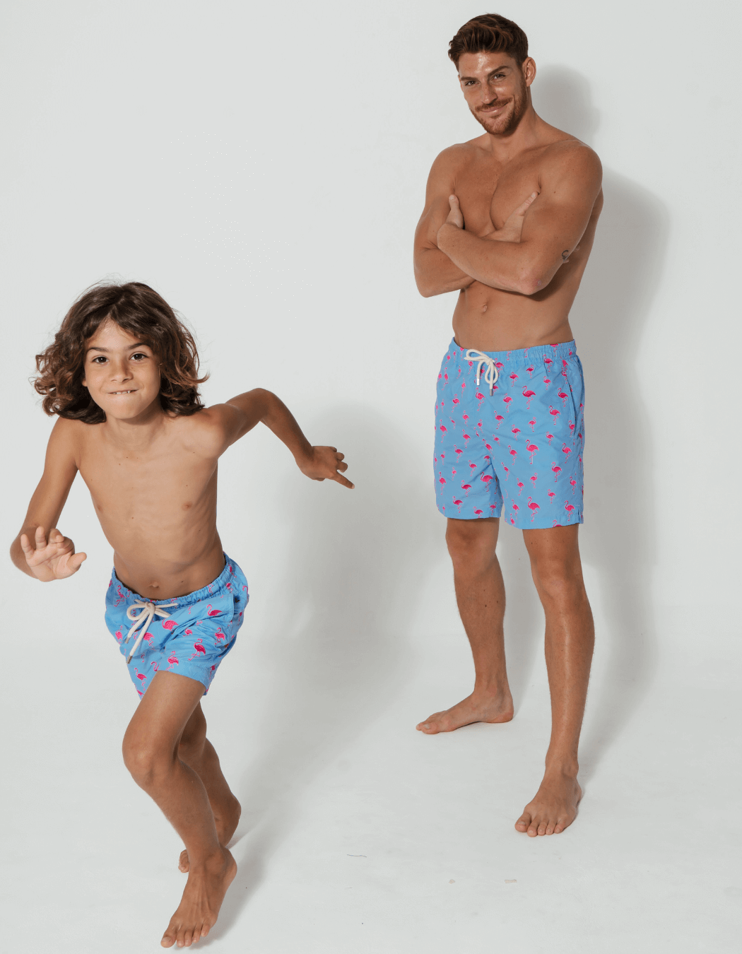 Sandbar_father_and_son_swim_shorts_embroidered_flamingo