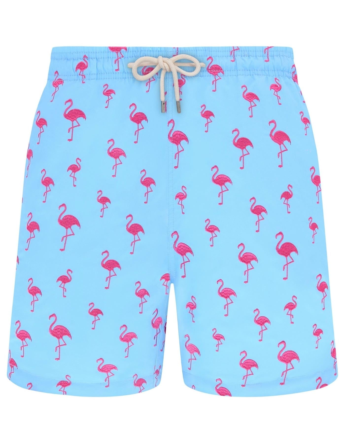 Embroidered Pink Flamingo Mens Swim Shorts Sandbar Swimwear