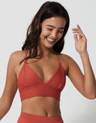 Women's Swimwear | Flores Coral Ribbed Plunge Bikini Top