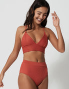 Women's Swimwear | High Waist Coral Ribbed Bikini Bottoms