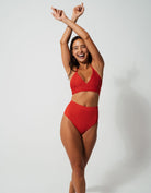 Sandbar_swimwear_family_matching_ribbed_bikini_high_waist_swimsuit_eco_recycled_lipstick_red