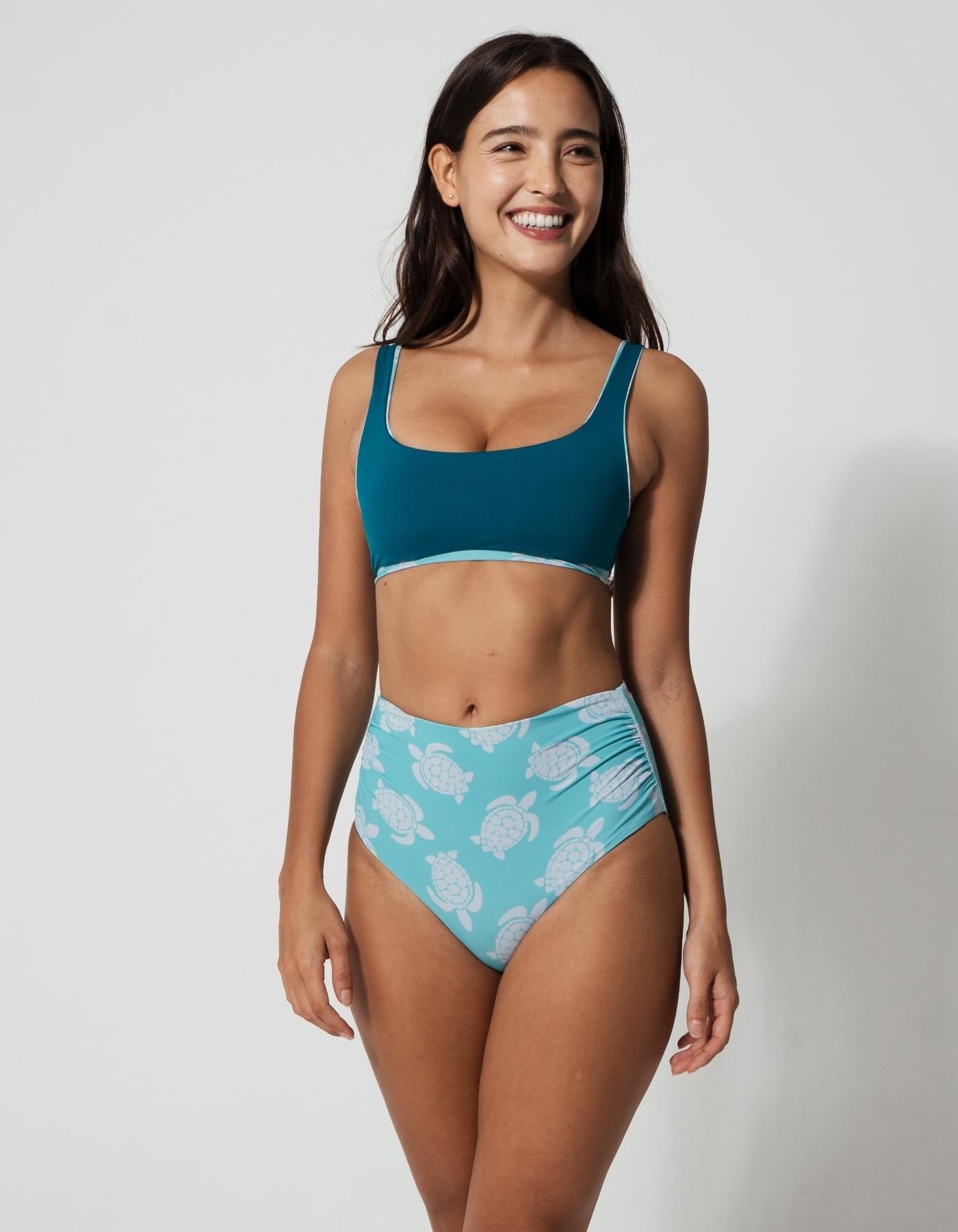 Sandbar_swimwear_mother_son_high_waist_bikini_eco_recycled_tank_top_bikini_reversible_turtle_teal