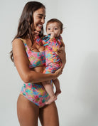 Sandbar_swimwear_family_matching_high_waist_bikini_eco_recycled_tank_top_bikini_reversible_Pink_palm_coral_rust