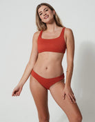 Women's Swimwear | Low Waist Coral Ribbed Bikini Bottoms