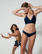 Sandbar_swimwear_family_matching_padded_ribbed_bikini_low_wasist_swimsuit_eco_recycled_dark_blue_navy_blue_ocean_blue_marine_blue_mother_and_son