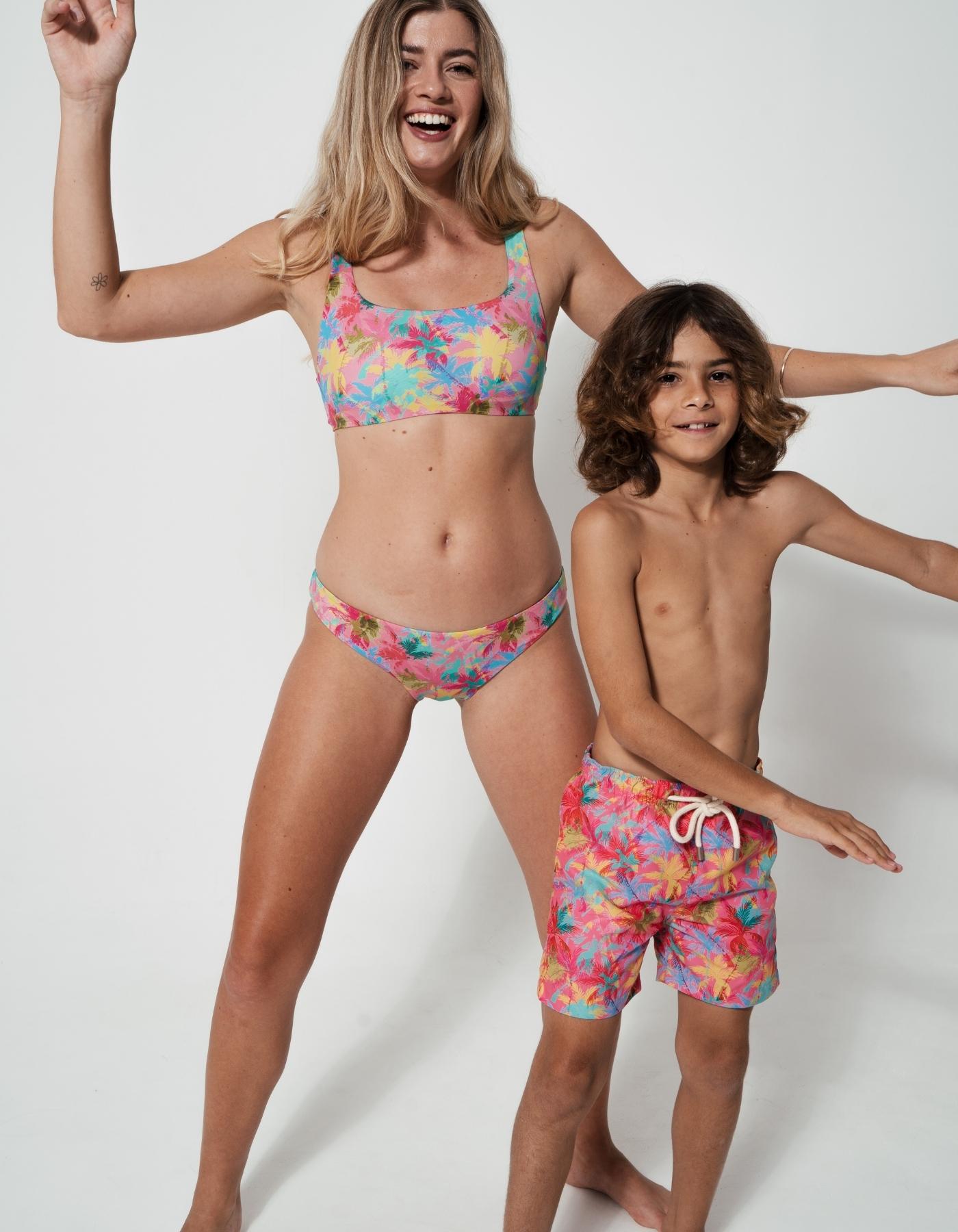 Sandbar_swimwear_family_matching_low_waist_bikini_eco_recycled_tank_top_bikini_reversible_Pink_palm_coral_rust