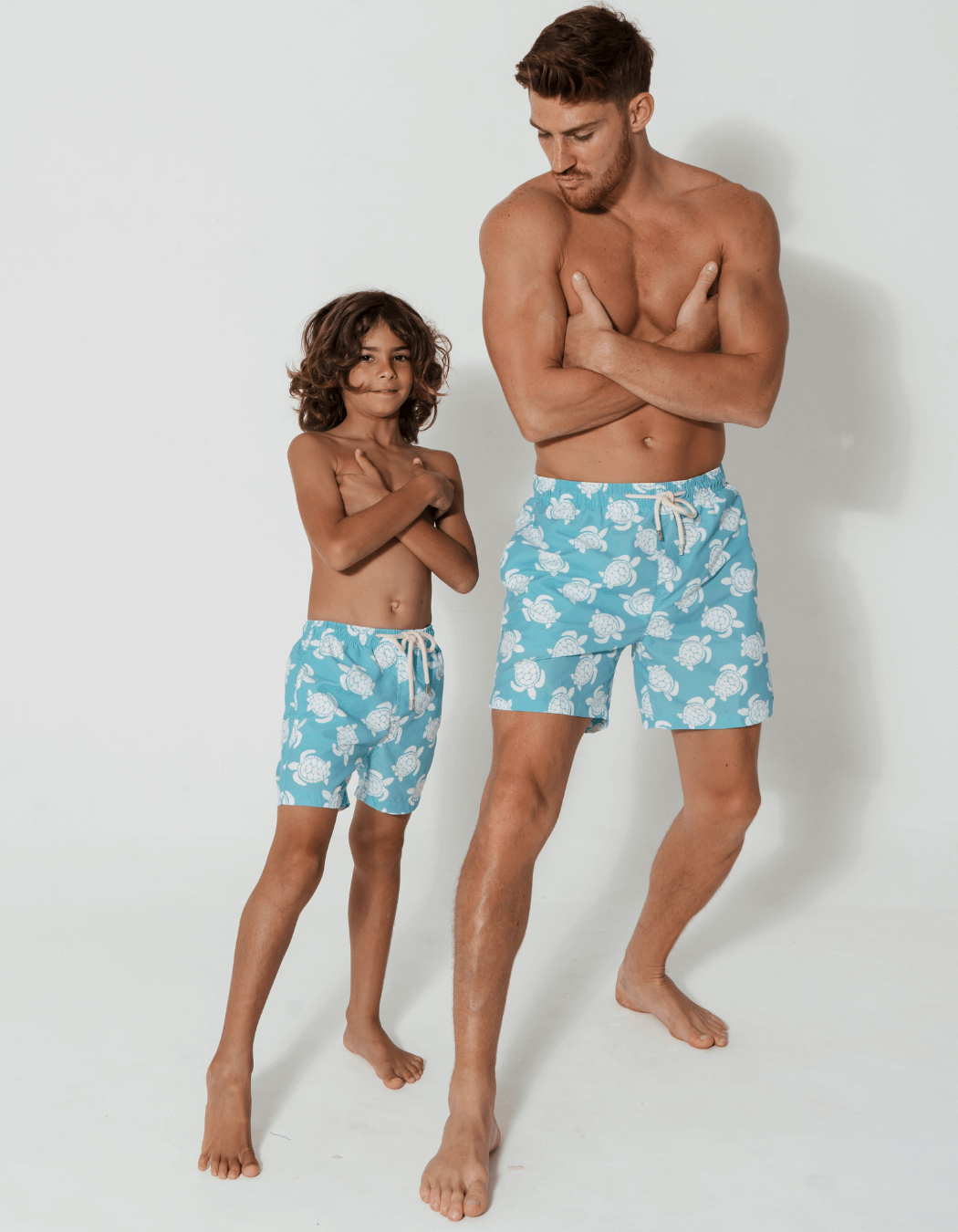 Sandbar_father_and_son_swim_shorts_blue_white_stripes