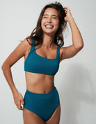 Women's Swimwear | High Waist Teal Ribbed Bikini Bottoms