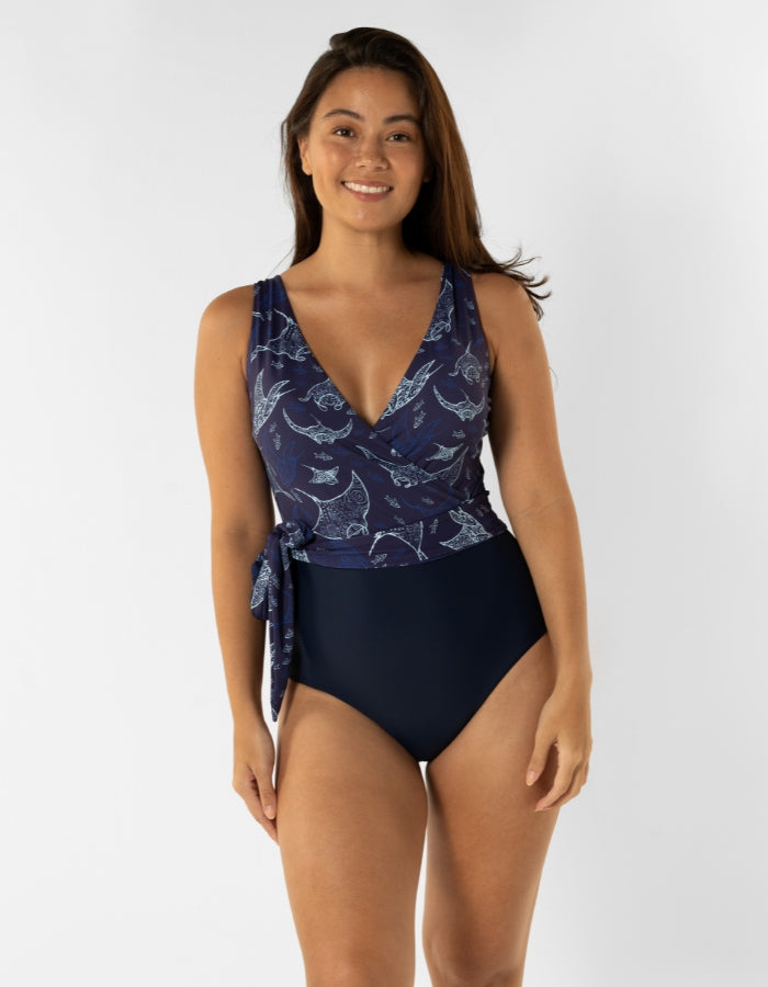 Womens_wrap_one_piece_swim_suit_ocean_manta