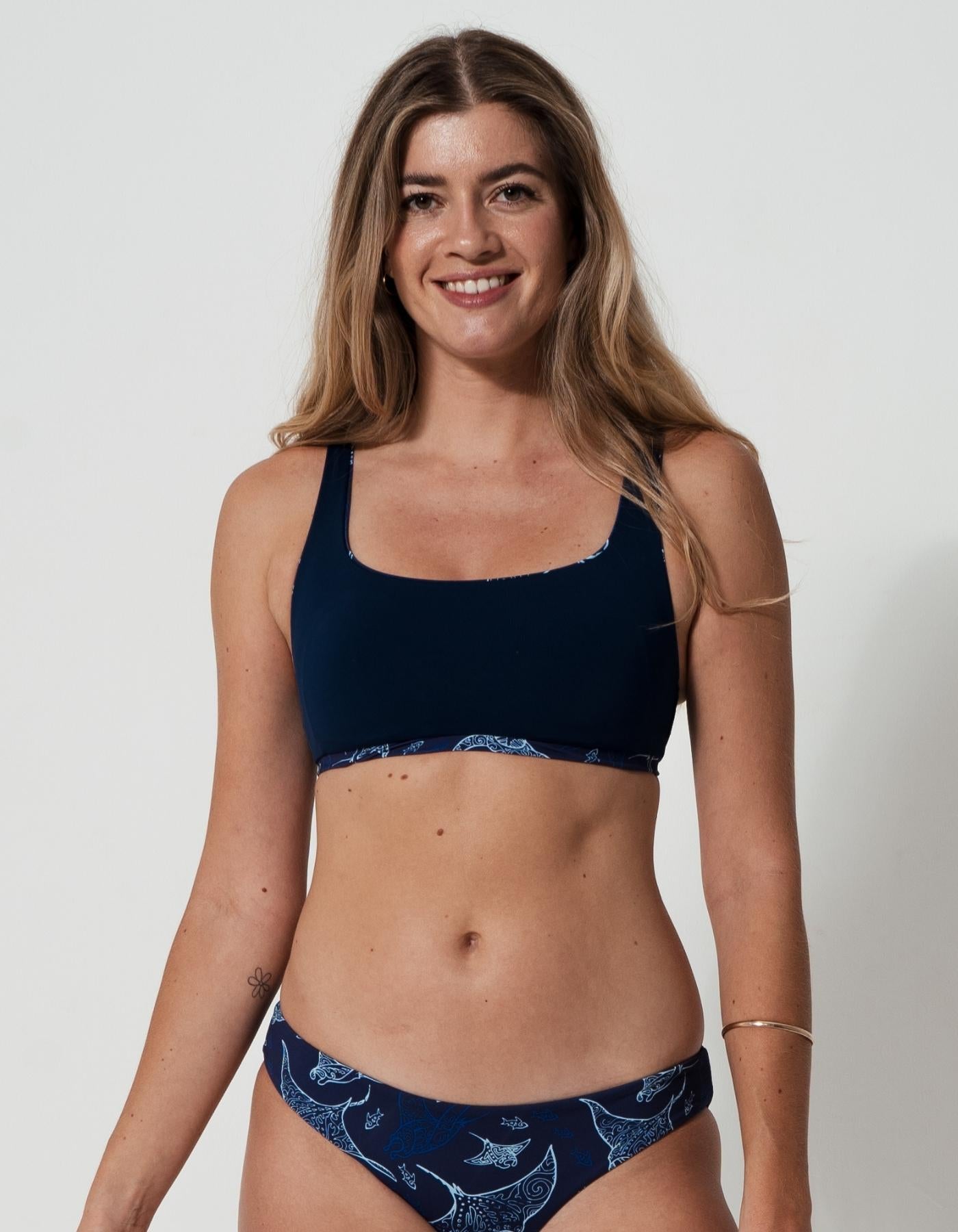 Sandbar_swimwear_family_matching_low_waist_bikini_eco_recycled_tank_top_bikini_reversible_ocean_manta_navy_blue