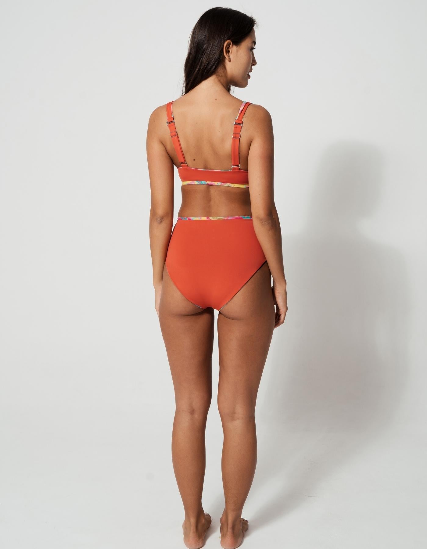 Sandbar_swimwear_family_matching_high_waist_bikini_eco_recycled_tank_top_bikini_reversible_Pink_palm_coral_rust