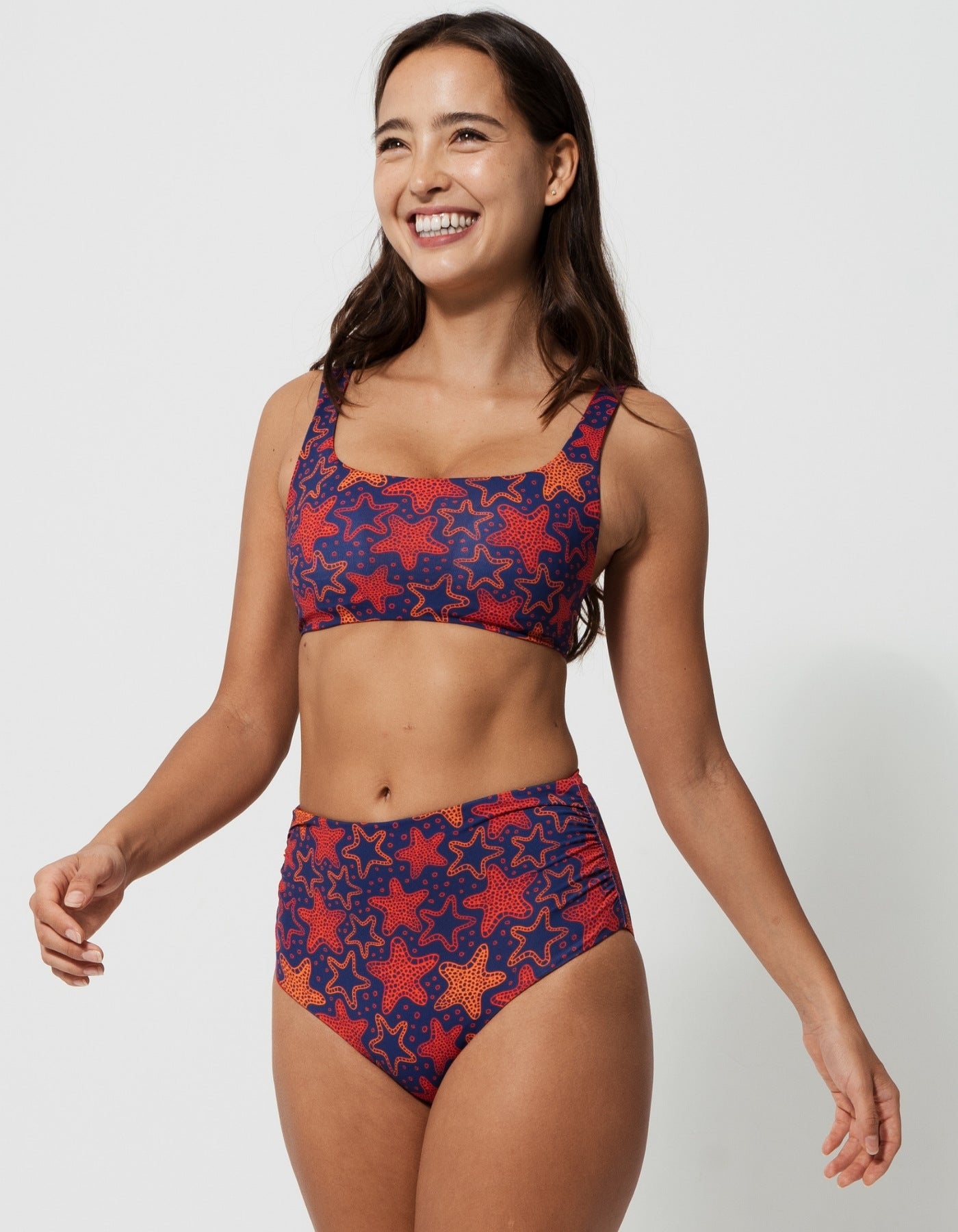 Sandbar_swimwear_high_waist_bikini_eco_recycled_tank_top_bikini_reversible_starfish_red_blue