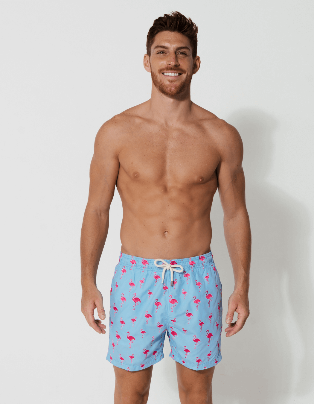 Men's Swimwear | Embroidered Pink Flamingo Swim Shorts