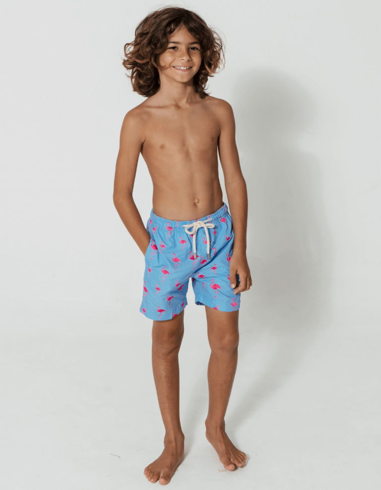 Embroidered Pink Flamingo Boys Swim Shorts - Sandbar Swimwear