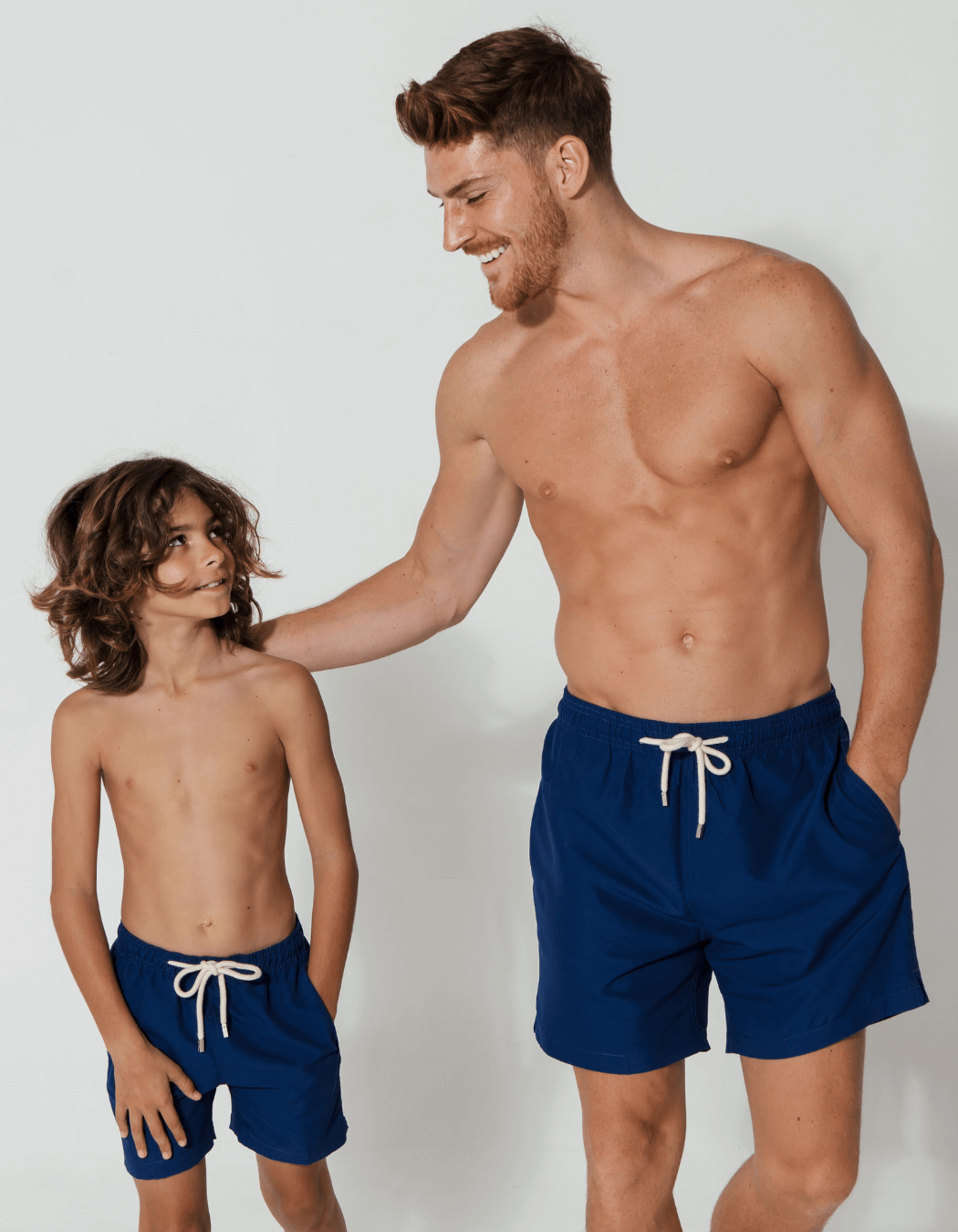 father and son swim shorts deep blue