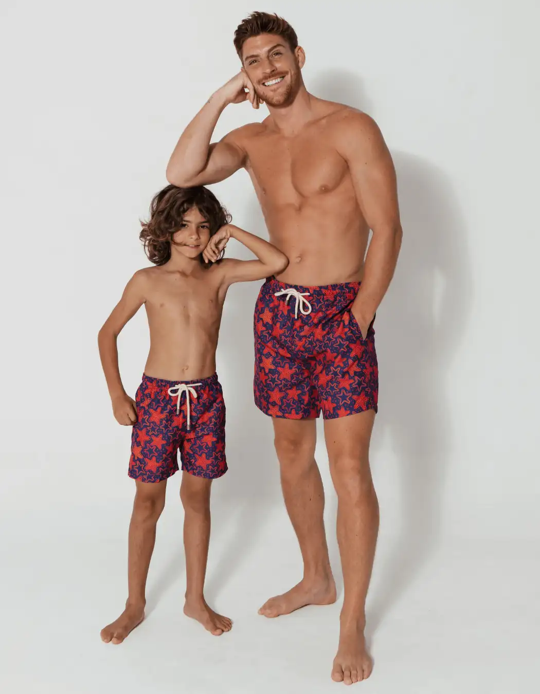 Sandbar_father_and_son_swim_shorts_red_starfish
