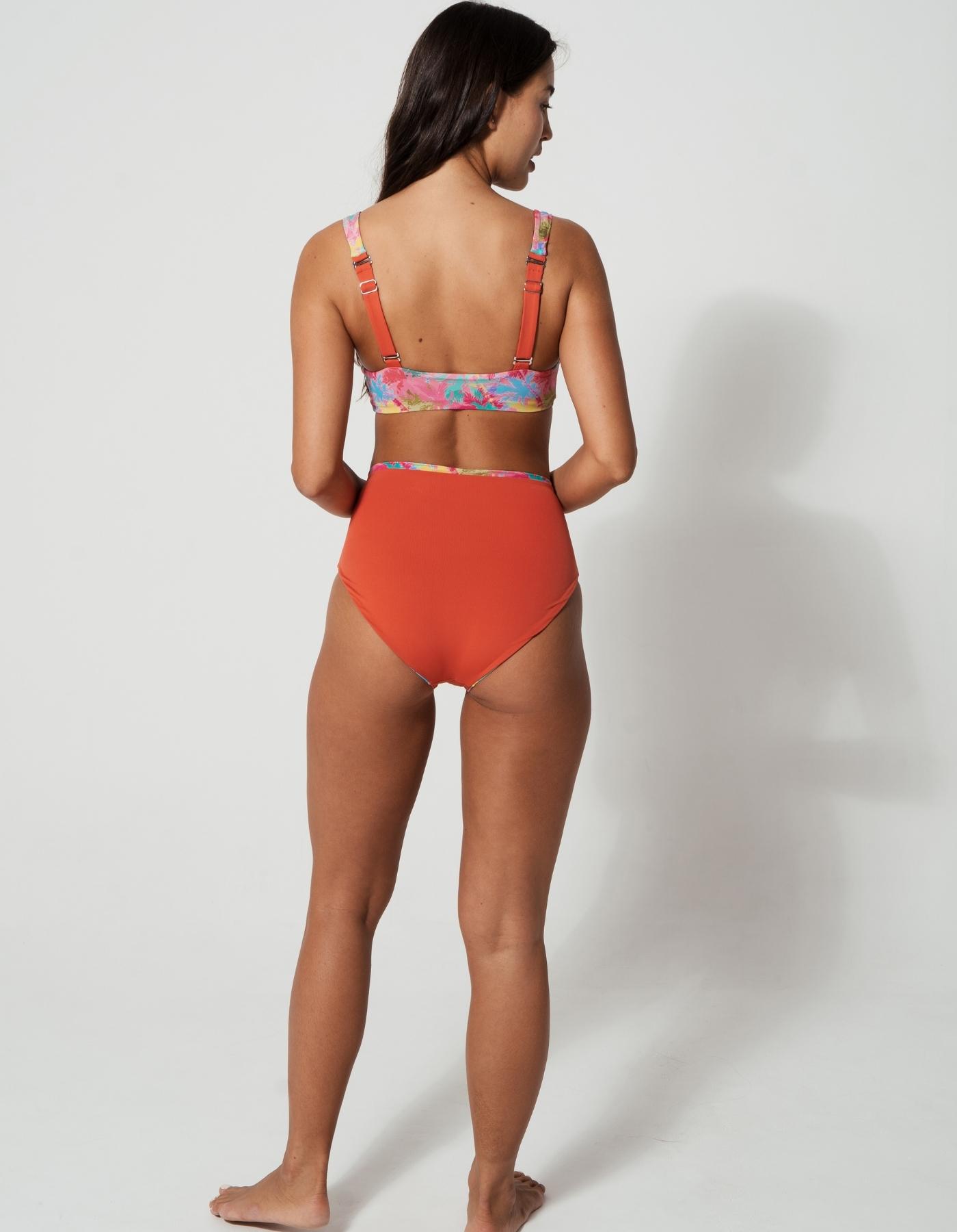Sandbar_swimwear_family_matching_high_waist_bikini_eco_recycled_tank_top_bikini_reversible_Pink_palm_coral_rust
